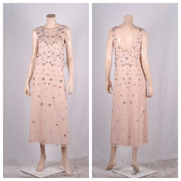 ZARA Limited Edition Tricot Dress With Floral Shaped Beads in Old Pink - Picture 3 of 4